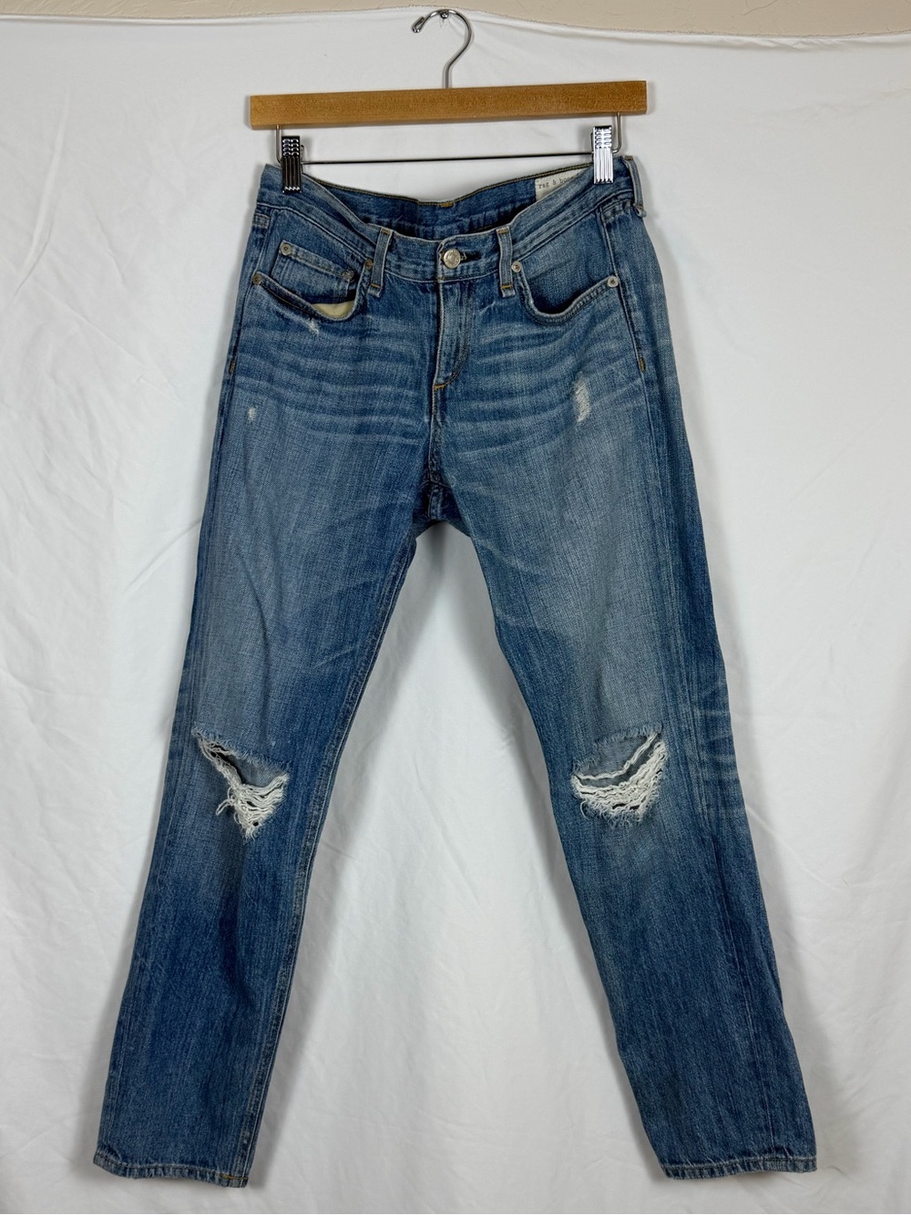 rag & bone Distressed Blue Straight-Leg Jeans